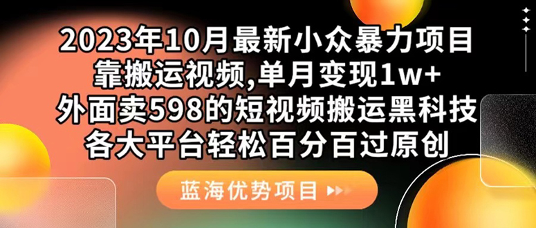 外面卖598的10月最新短视频搬运黑科技，各大平台百分百过原创 靠搬运月入1w-大白鱼网创