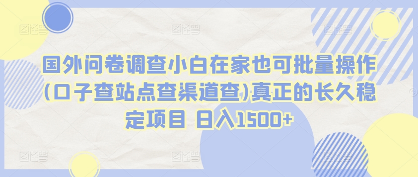 国外问卷调查小白在家也可批量操作(口子查站点查渠道查)真正的长久稳定项目 日入1500+-大白鱼网创