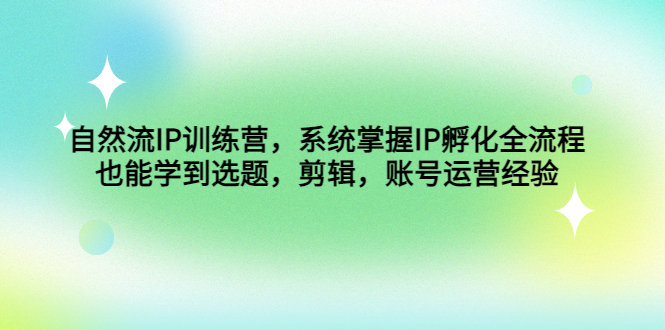 自然流IP训练营，系统掌握IP孵化全流程，也能学到选题，剪辑，账号运营经验-大白鱼网创