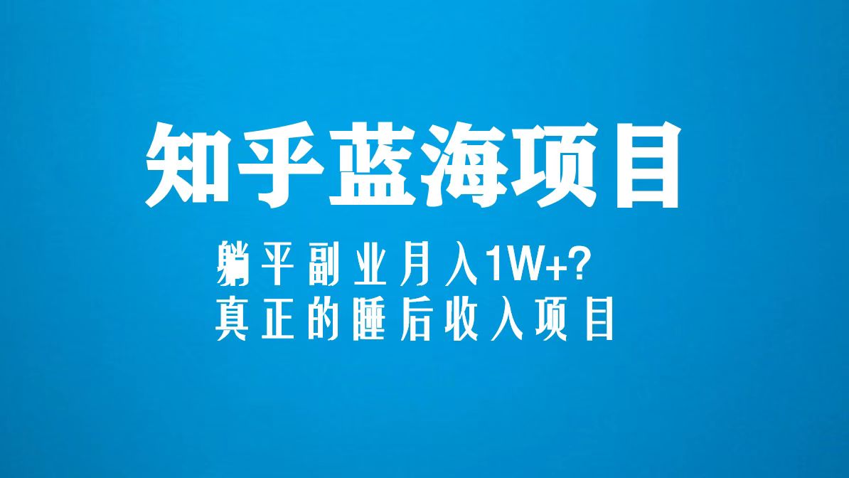 知乎蓝海玩法，躺平副业月入1W+，真正的睡后收入项目（6节视频课）-大白鱼网创