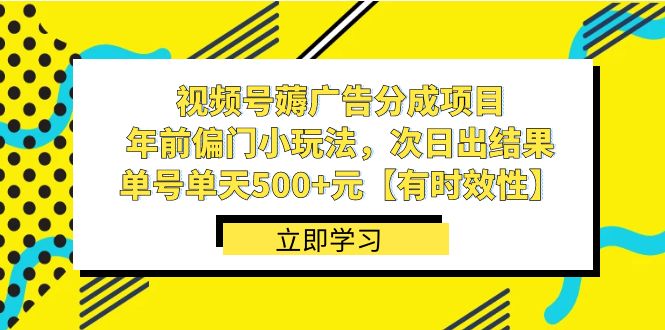 视频号薅广告分成项目，年前偏门小玩法，次日出结果，单号单天500+元-大白鱼网创