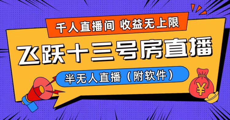 爆火飞跃十三号房半无人直播，一场直播上千人，日入过万！（附软件）-大白鱼网创