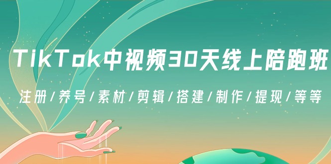 TikTok中视频-30天线上陪跑班：注册/养号/素材/剪辑/搭建/制作/提现/等等-大白鱼网创