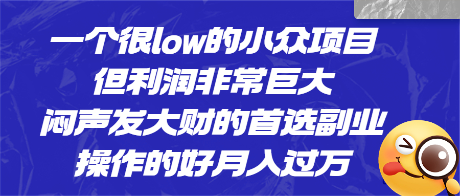 一个很low的小众项目，但利润非常巨大，闷声发大财的首选副业，月入过万-大白鱼网创