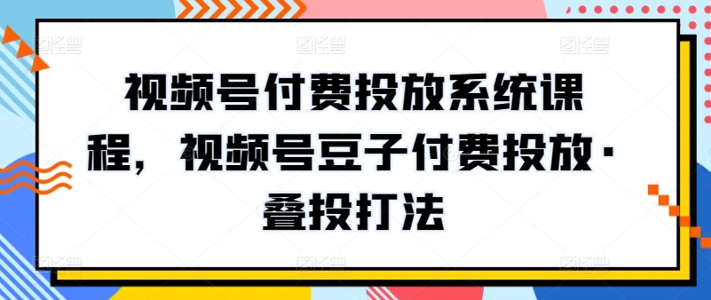 视频号付费投放系统课程，视频号豆子付费投放·叠投打法-大白鱼网创