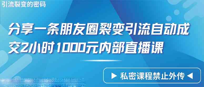 （9850期）仅靠分享一条朋友圈裂变引流自动成交2小时1000内部直播课程-大白鱼网创