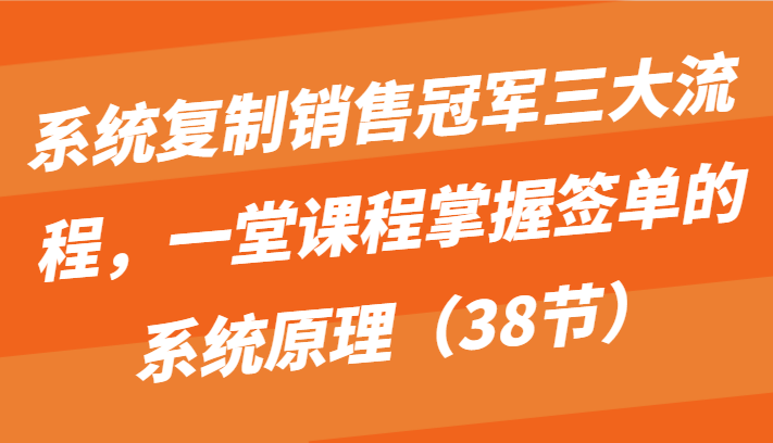 系统复制销售冠军三大流程，一堂课程掌握签单的系统原理（38节）-大白鱼网创