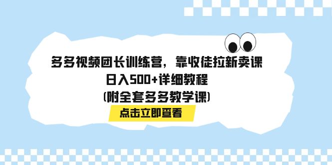 多多视频团长训练营，靠收徒拉新卖课，日入500+详细教程(附全套多多教学课)-大白鱼网创