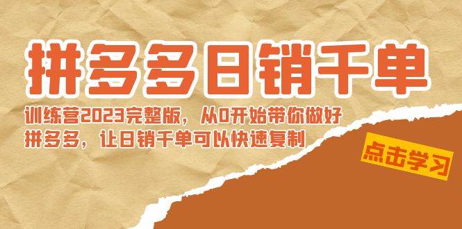 拼多多日销千单训练营2023完整版，从0开始带你做好拼多多，让日销千单可…-大白鱼网创