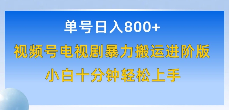 单号日赚800+，视频号电视剧暴力搬运进阶版，100%过原创，小白十分钟也能轻松入手-大白鱼网创