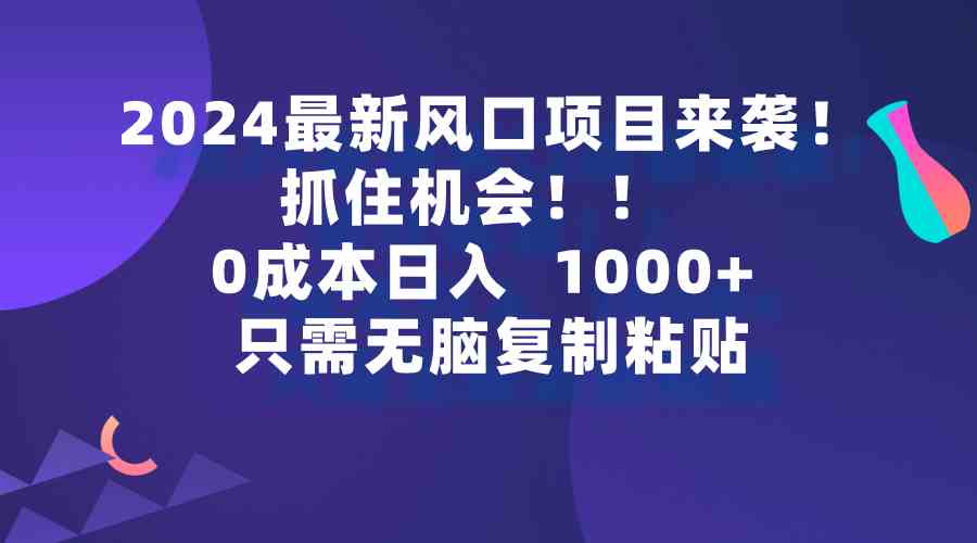 （9899期）2024最新风口项目来袭，抓住机会，0成本一部手机日入1000+，只需无脑复…-大白鱼网创