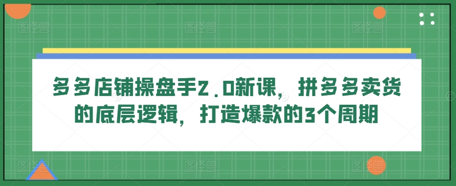 多多店铺操盘手2.0新课，拼多多卖货的底层逻辑，打造爆款的3个周期-大白鱼网创