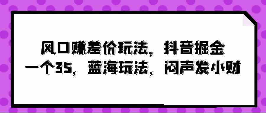 （10022期）风口赚差价玩法，抖音掘金，一个35，蓝海玩法，闷声发小财-大白鱼网创