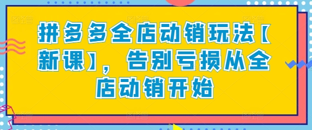 拼多多全店动销玩法【新课】，告别亏损从全店动销开始-大白鱼网创