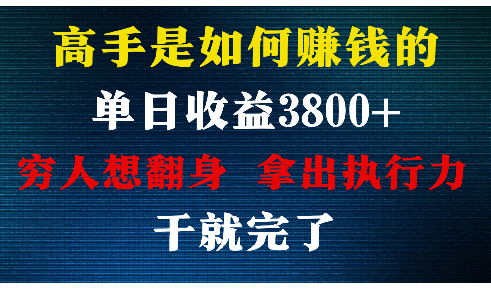 高手是如何赚钱的，每天收益3800+，你不知道的秘密，小白上手快，月收益12W+-大白鱼网创