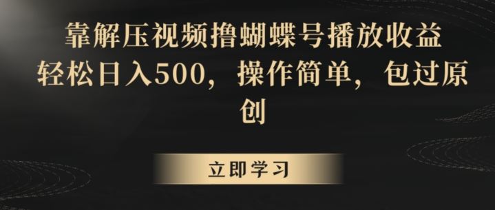 靠解压视频撸蝴蝶号播放收益，轻松日入500，操作简单，包过原创【揭秘】-大白鱼网创