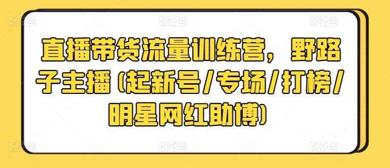 直播带货流量训练营，野路子主播(起新号/专场/打榜/明星网红助博)-大白鱼网创