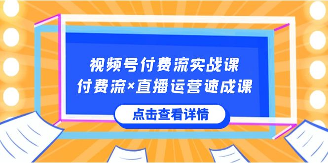 视频号付费流实战课，付费流×直播运营速成课，让你快速掌握视频号核心运..-大白鱼网创