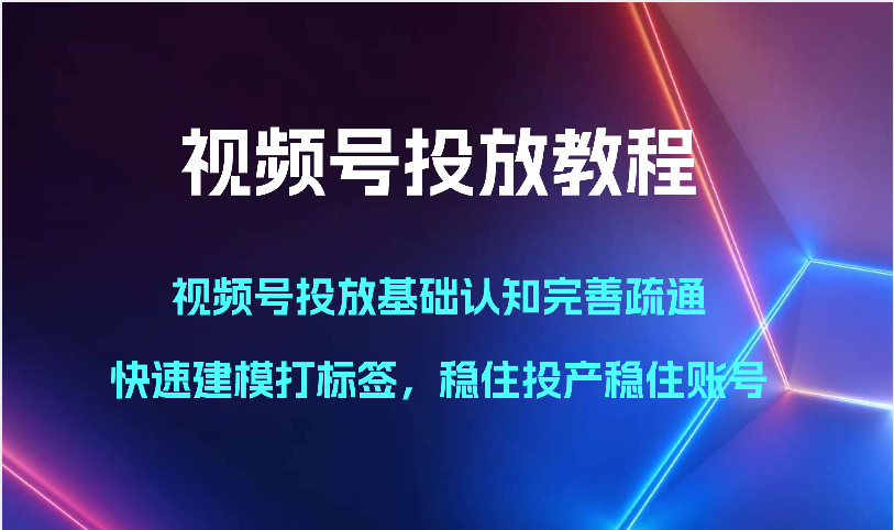 视频号投放教程-视频号投放基础认知完善疏通，快速建模打标签，稳住投产稳住账号-大白鱼网创