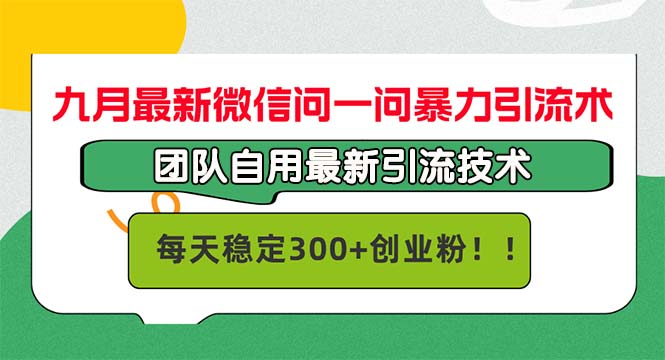 九月最新微信问一问暴力引流术，团队自用引流术，每天稳定300+创…-大白鱼网创