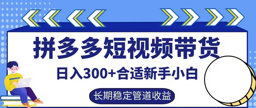 拼多多短视频带货日入300+有长期稳定被动收益，合适新手小白【揭秘】-大白鱼网创