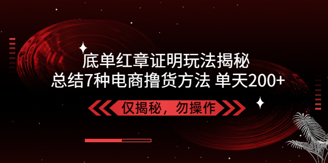 独家底单红章证明揭秘 总结7种电商撸货方法 操作简单,单天200+【仅揭秘】-大白鱼网创