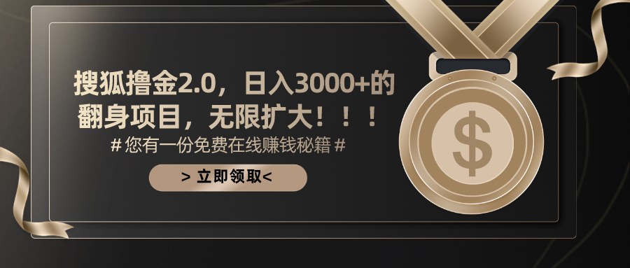 搜狐撸金2.0日入3000+，可无限扩大的翻身项目-大白鱼网创