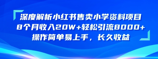 深度解析小红书售卖小学资料项目，操作简单易上手，长久收益-大白鱼网创