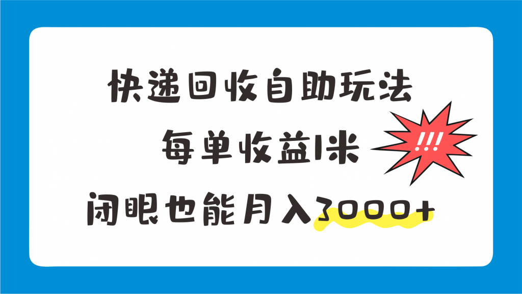 快递回收自助玩法，每单收益1米，闭眼也能月入3000+-大白鱼网创