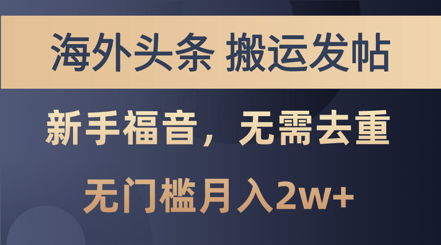 海外头条搬运发帖，新手福音，甚至无需去重，无门槛月入2w+-大白鱼网创