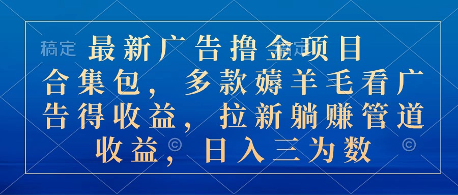 最新广告撸金项目合集包，多款薅羊毛看广告收益 拉新管道收益，日入三为数-大白鱼网创