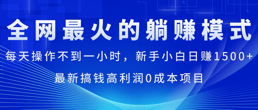 全网最火的躺赚模式，每天操作不到一小时，新手小白日赚1500+-大白鱼网创