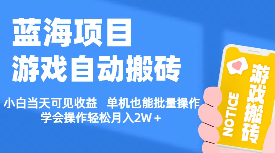 【蓝海项目】游戏自动搬砖 小白当天可见收益 单机也能批量操作-大白鱼网创