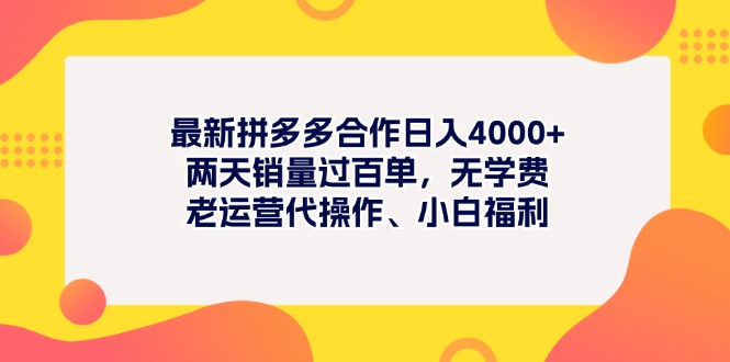 最新拼多多项目日入4000+两天销量过百单，无学费、老运营代操作、小白福利-大白鱼网创