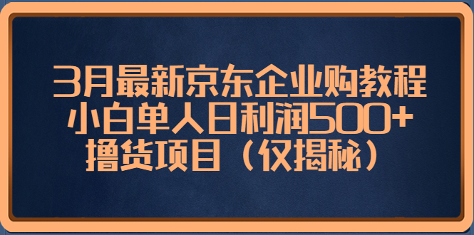 3月最新京东企业购教程，小白单人日利润500+撸货项目（仅揭秘）-大白鱼网创