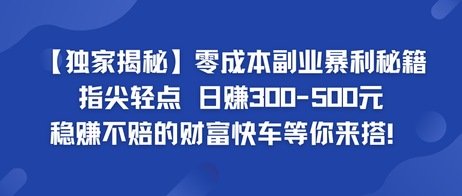 零成本副业暴利秘籍 日赚300-500元 稳赚不赔的财富快车等你来搭！-大白鱼网创